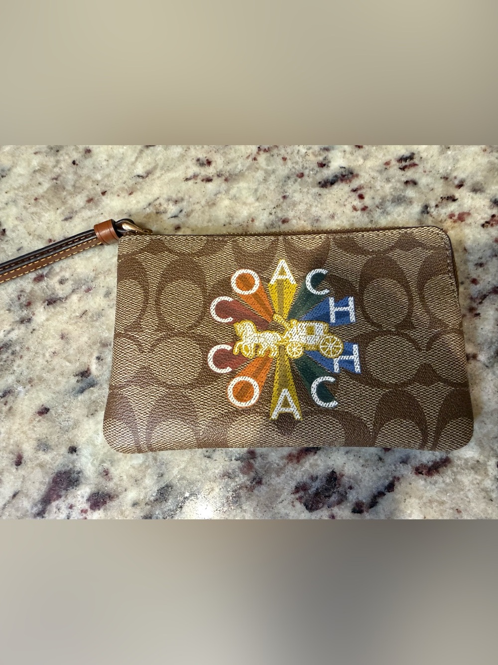 Coach Corner Zip Wristlet In Signature Canvas With Coach Radial Rainbow c7308